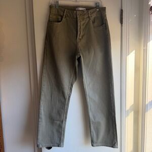 ZARA High Rise Straight Leg Olive Green Pants Womens Size 8